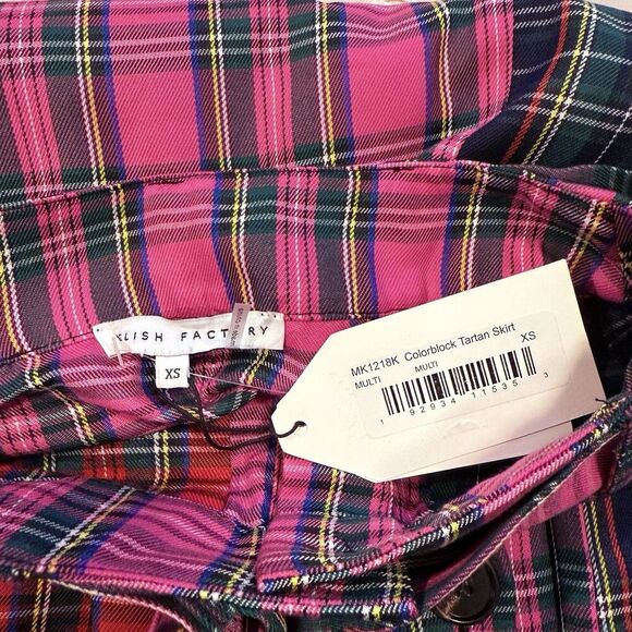 English Factory Colorblock Plaid Midi Skirt Multicolor Size XS High Waist Preppy - Picture 9 of 9